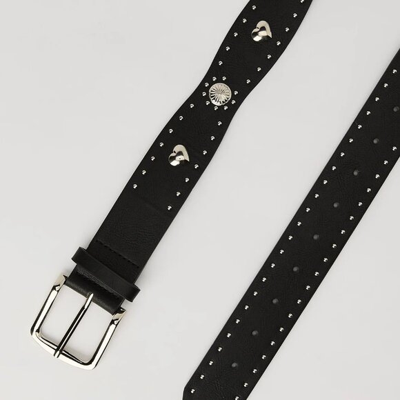 Studded Black Faux Leather Belt - Large - Picture 1 of 7